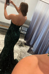 Dark Green Sequined Long Prom Dress with Sweetheart Mermaid Silhouette