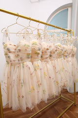 Champagne A-Line Embroidery Short Homecoming Dress/Mini Dress
