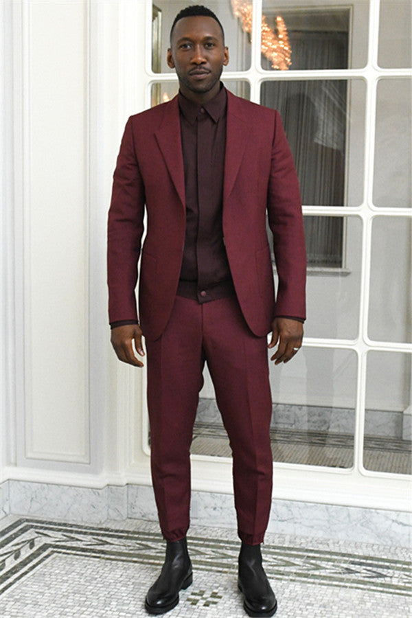 Newest Burgundy Peaked Lapel Designer Wedding Suits for Men with Two Pieces