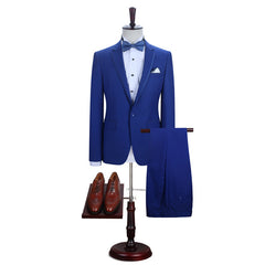 Gentle Royal Blue Slim Fit Abraham Notched Lapel Prom Suits for Party with One Button