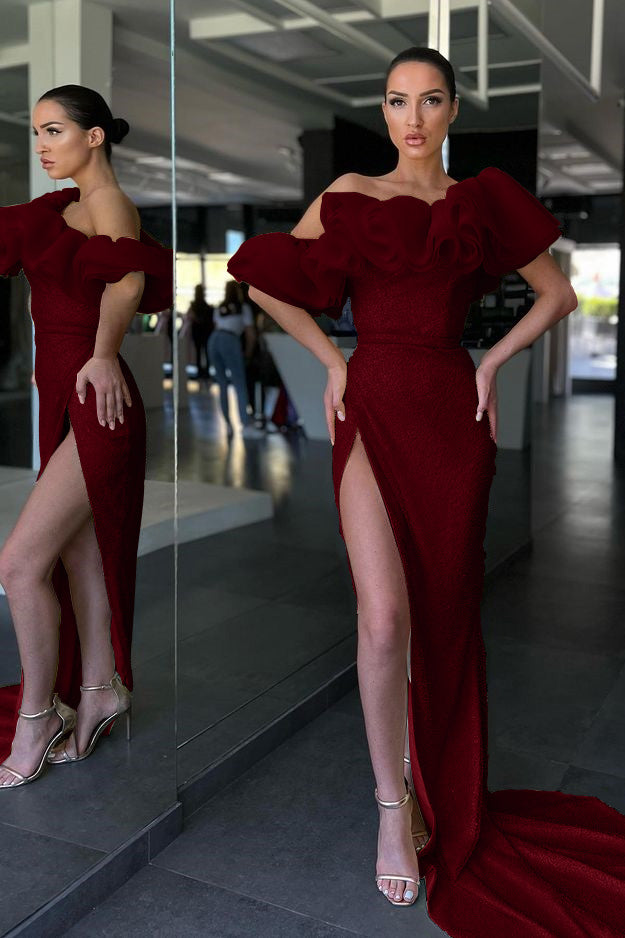Daffodil Off-The-Shoulder Split Mermaid Evening Dress Sequins