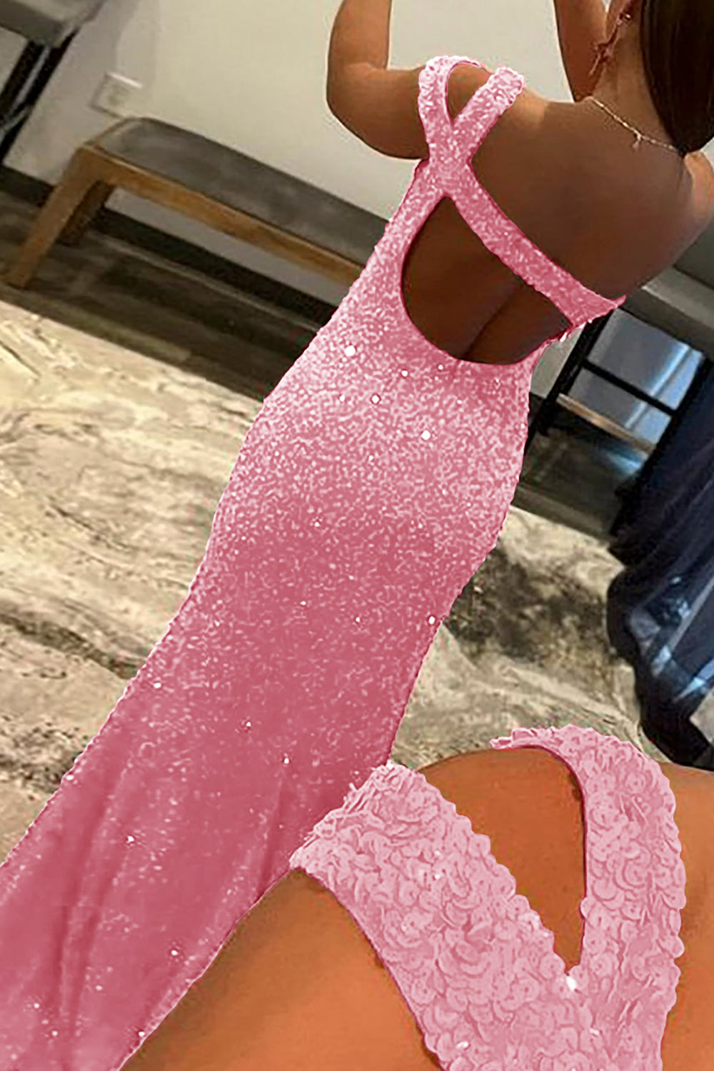 One Shoulder Fuchsia Prom Dress with Sequins