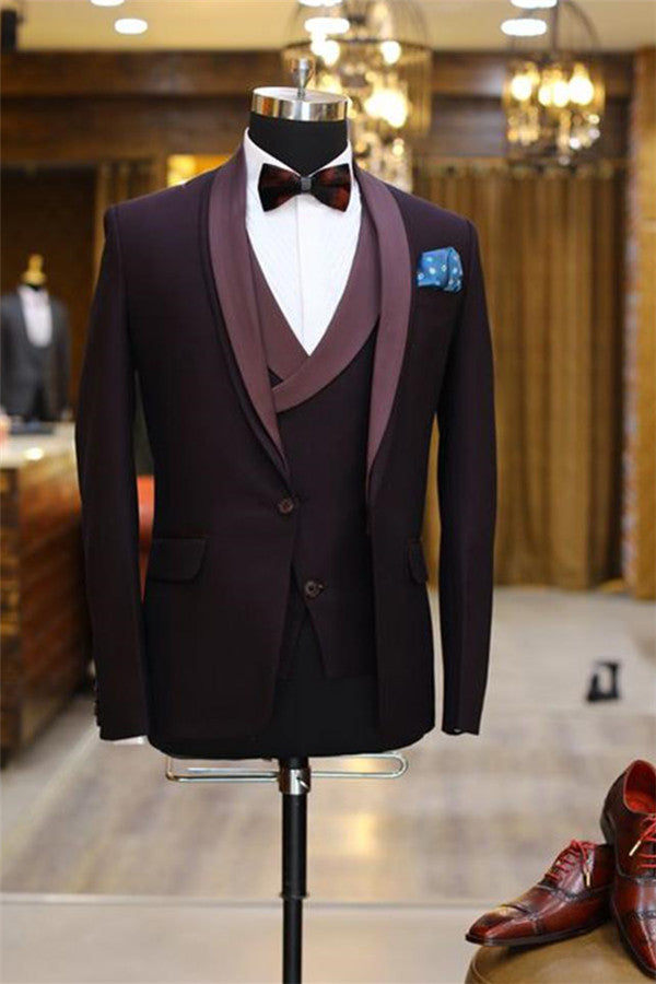 Elegant Purple Morning Suit Wedding Shawl Lapel Tuxedo