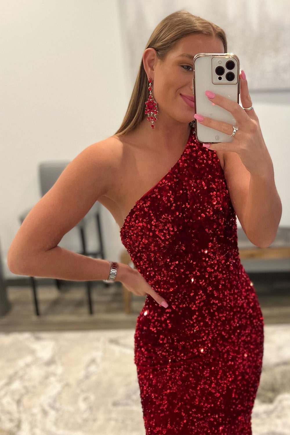 Long Mermaid Prom Dress with Coral Sequins