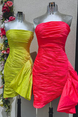 Red Strapless Ruched Tight Short Homecoming Dress/Mini Dress with Ruffles