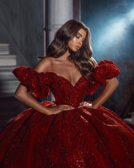 Stunning Red Off-The-Shoulder Sequins Evening Dress