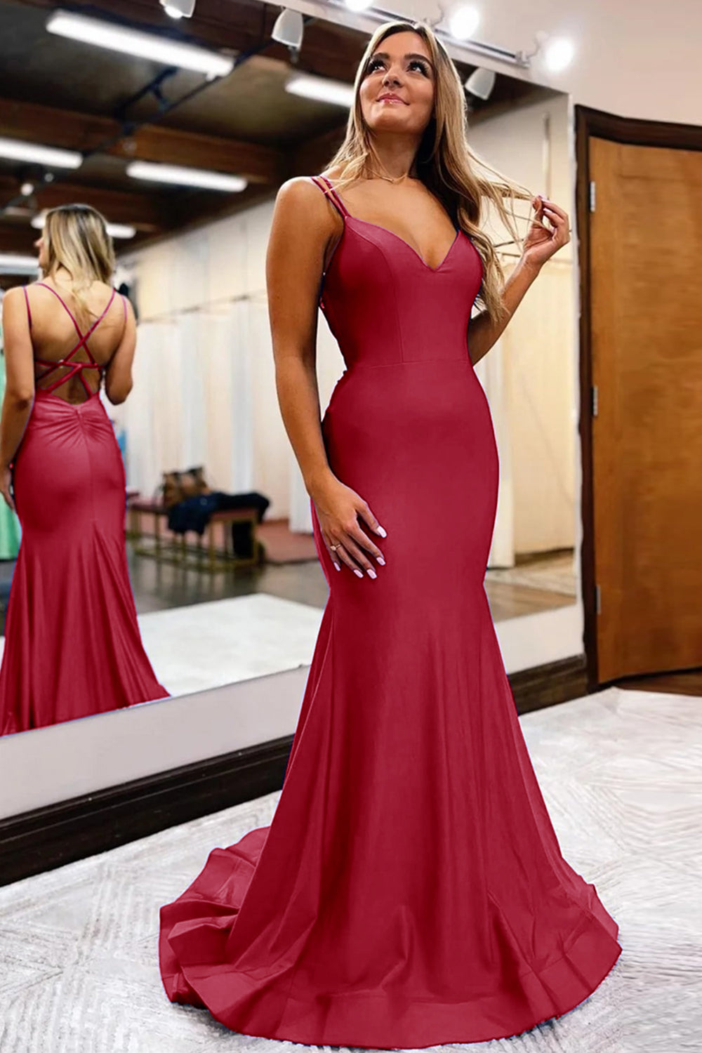Simple Mermaid Prom Dress with Royal Blue Spaghetti Straps