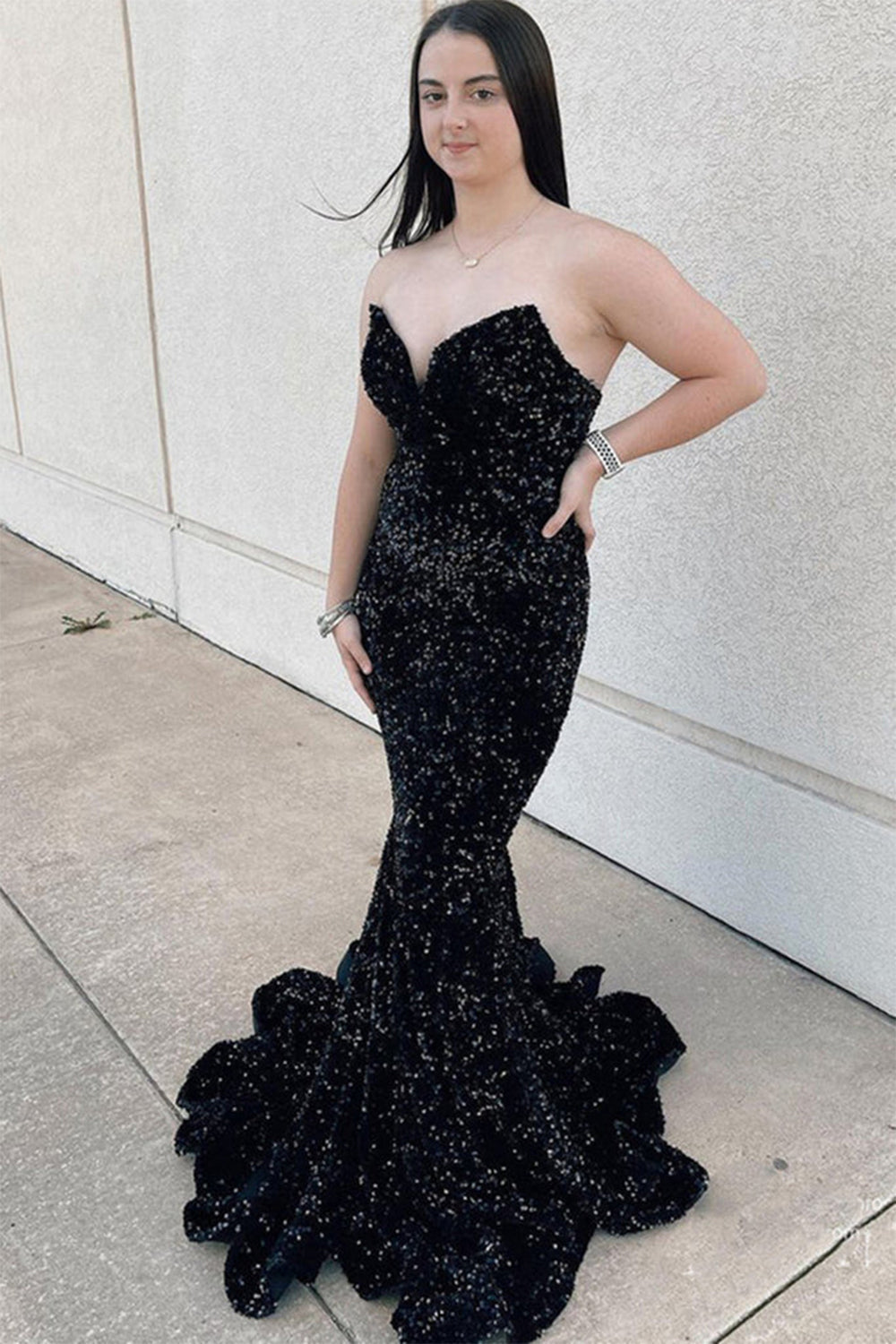 Long Pink Sequined Prom Dress with Sweetheart Mermaid Silhouette
