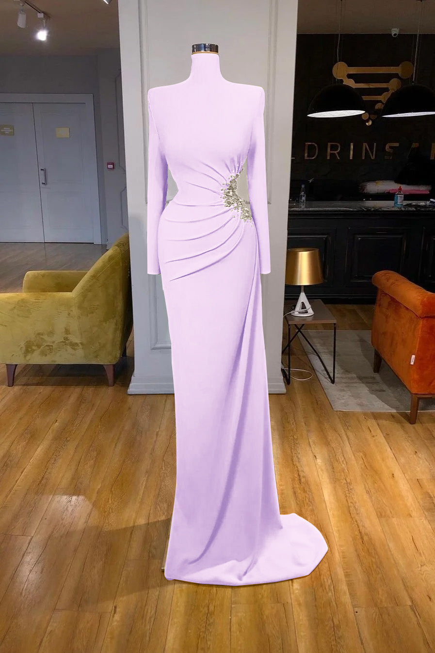 Long Sleeves High-Neck Mermaid Evening Dress