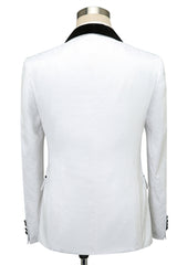 Classic One-Button Black Lapel Wedding Tuxedo with White Jacquard