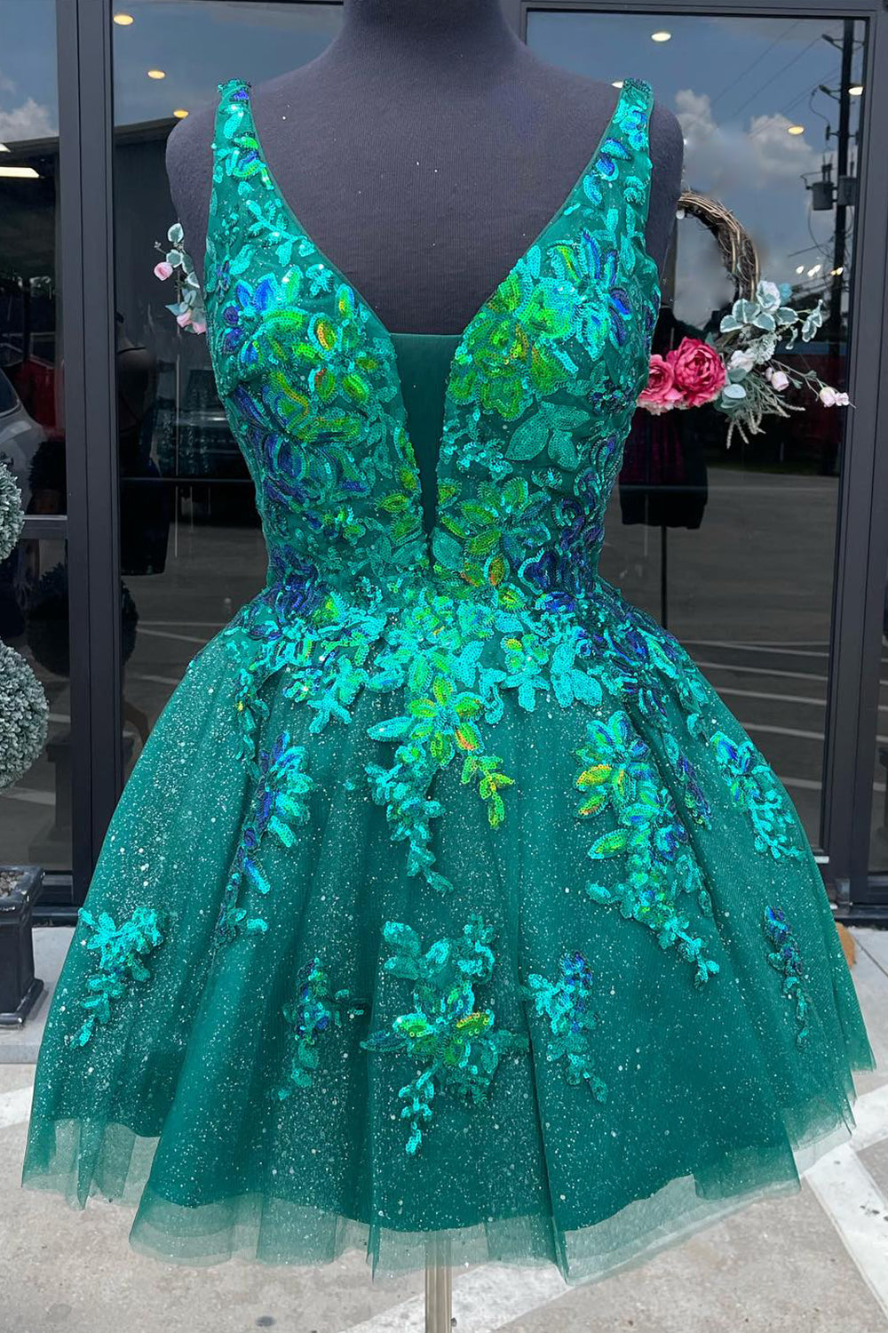 Sparkly Orange A-Line Spaghetti Straps Short Homecoming Dress/Mini Dress with Sequins