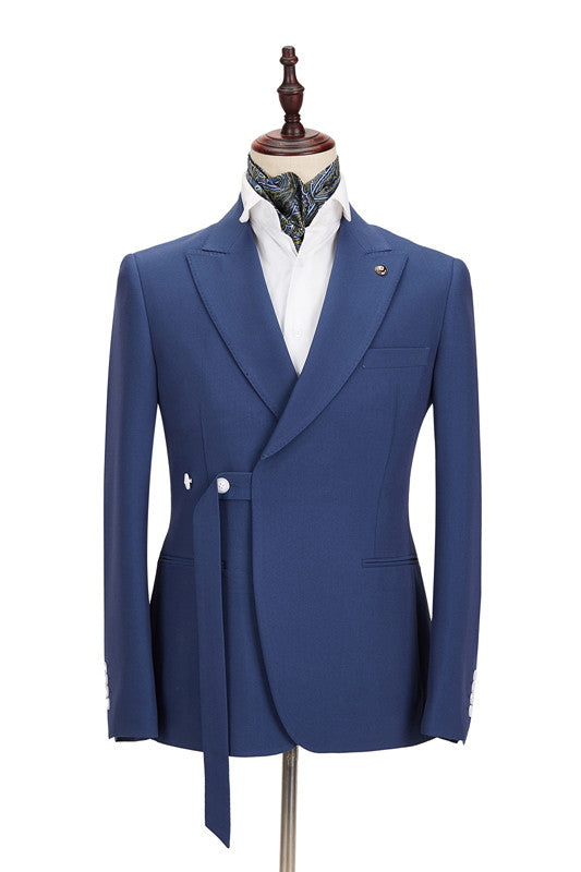 Stylish Simple Dark Blue Peaked Lapel Groomsmen Outfits