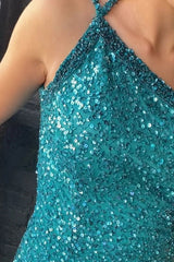 Sparkly Green Spaghetti Straps Backless Tight Short Homecoming Dress/Mini Dress
