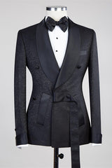 Black Shawl Lapel Double-Breasted Jacquard Wedding Suit