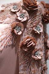 A Line Bateau Formal Dress Long Sleeves Sweep With Flower Appliques