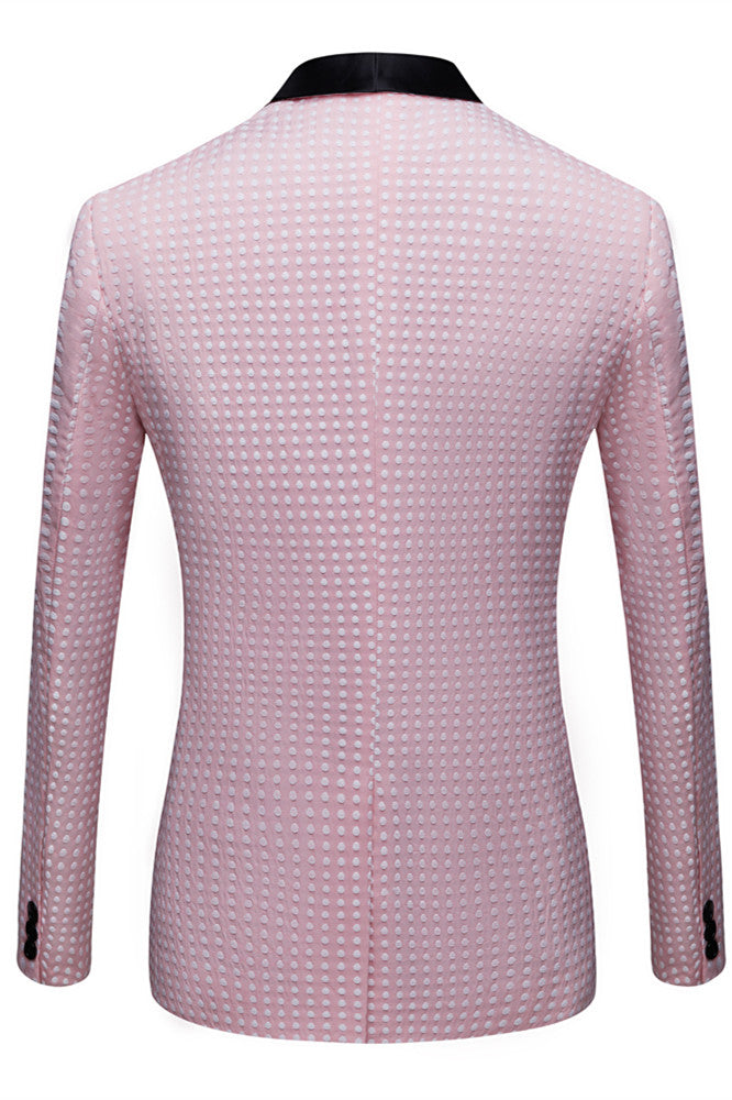 Fashionable Pink Slim Fit Shawl Lapel Dot Wedding Tuxedo