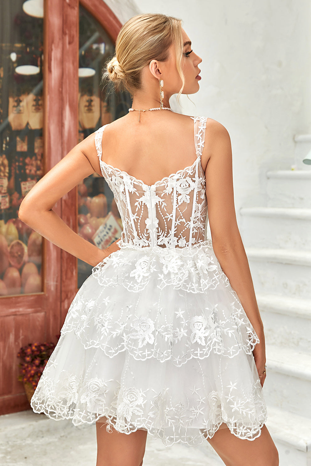 Black Corset A-Line Short Homecoming Dress/Mini Dress with Lace