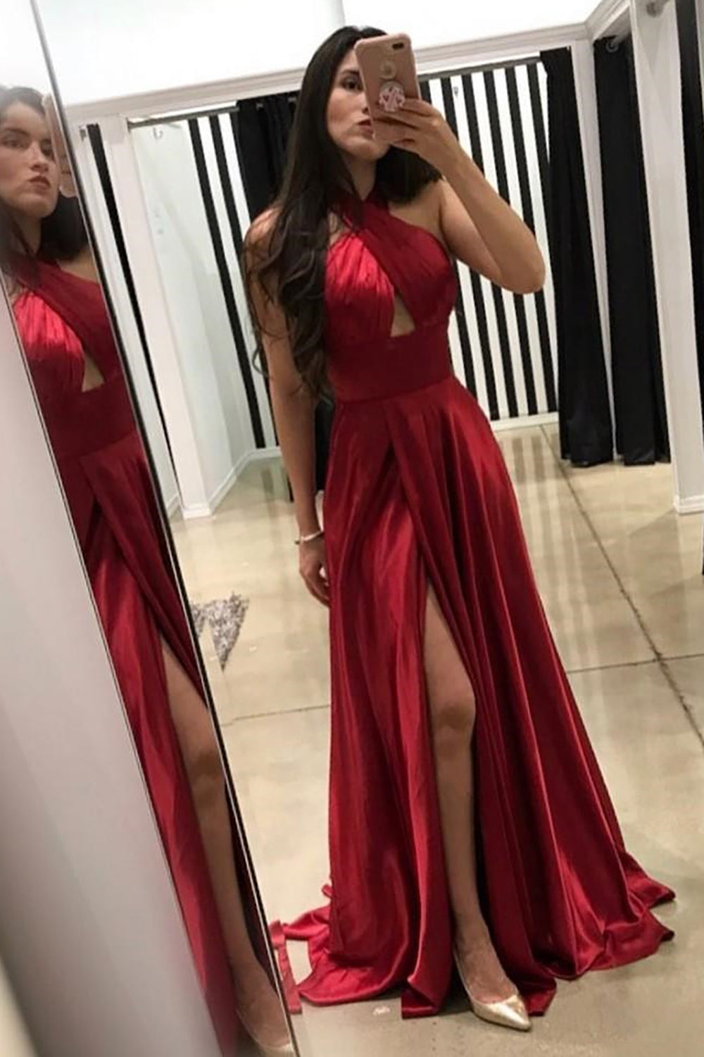 Long Backless Purple Prom Dress in A-Line Halter Style
