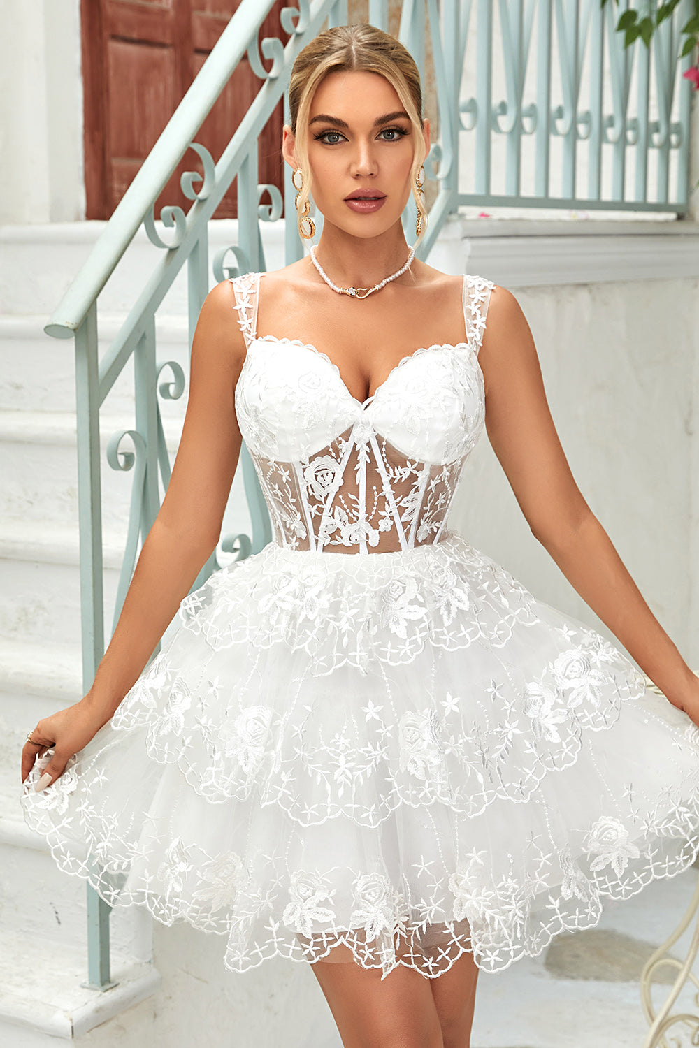 Black Corset A-Line Short Homecoming Dress/Mini Dress with Lace