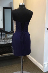Sparkly Navy Fringed Tight Short Homecoming Dress/Mini Dress