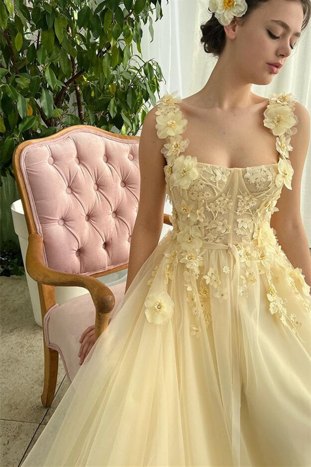 Daffodil Sleeveless Strapless Evening Dress With Flowers Mermaid