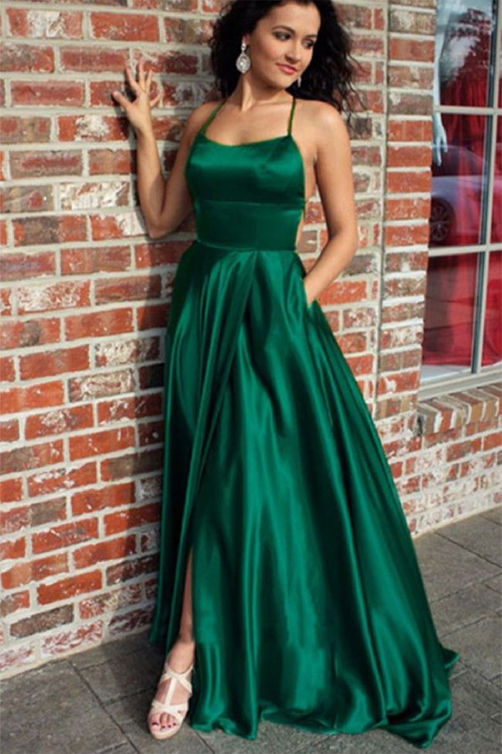 A Line Prom Dress in Royal Blue with Halter and Backless Design