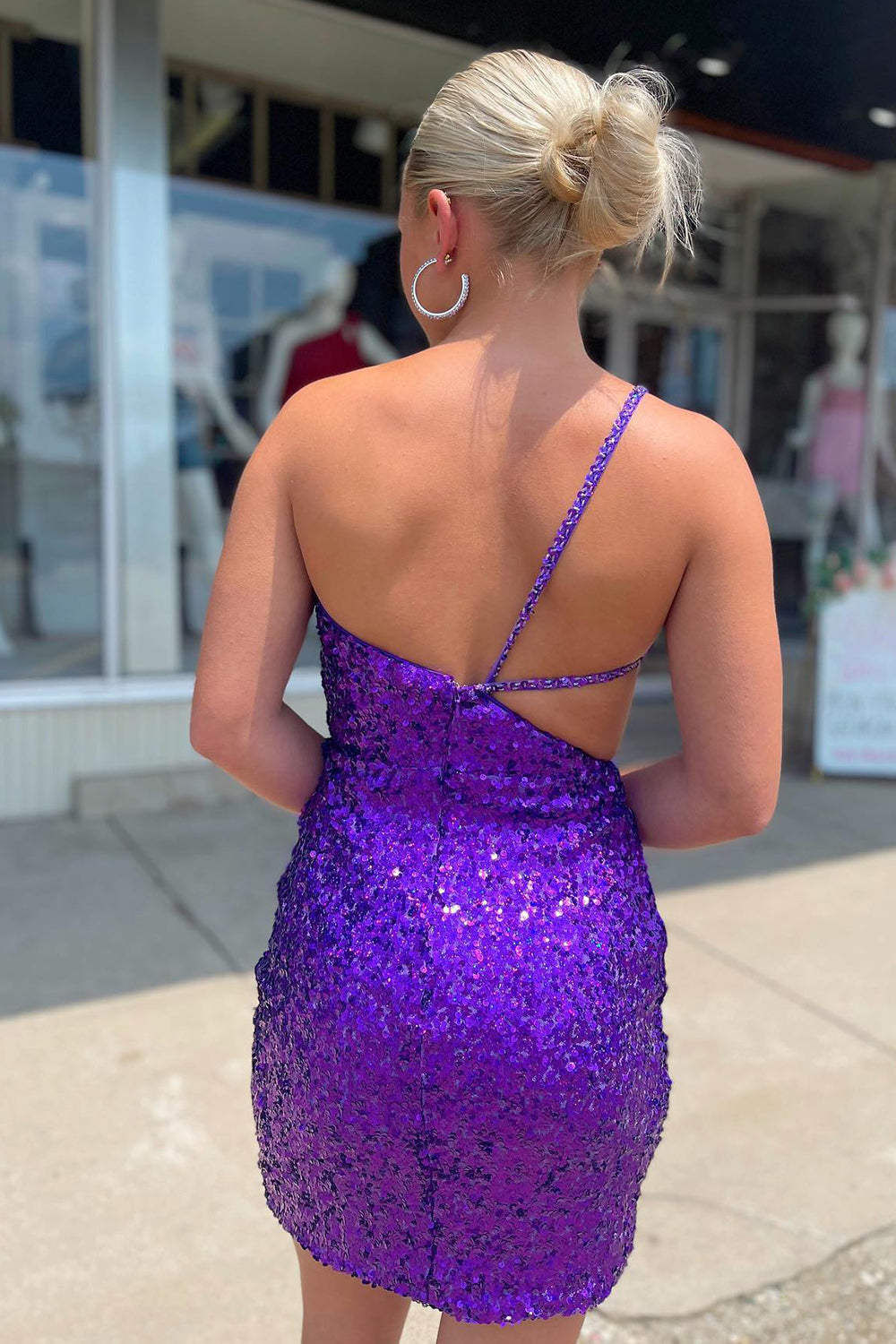 Sparkly Purple Sequined Cut Out Backless Tight Short Homecoming Dress/Mini Dress