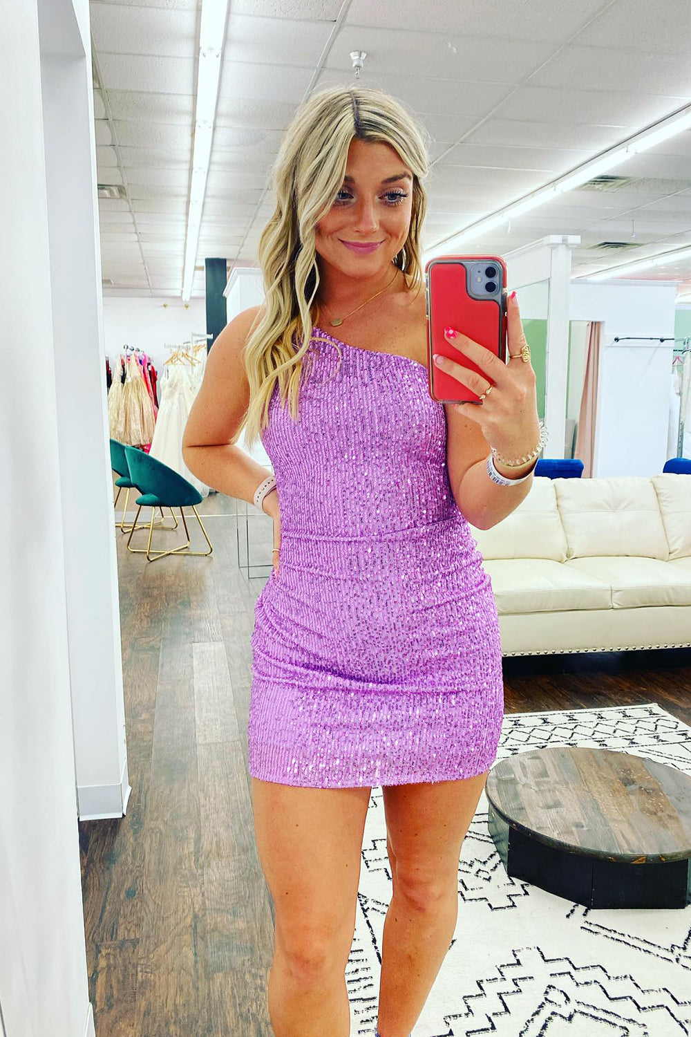 Sparkly Purple Sequins One Shoulder Tight Short Homecoming Dress/Mini Dress