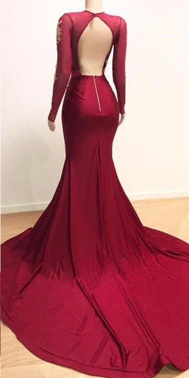Mermaid Long Sleeves Evening Dress With Lace Appliques