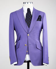 Clifford Chic Purple Best-Fitted Peaked Lapel Three-Piece Men's Suits