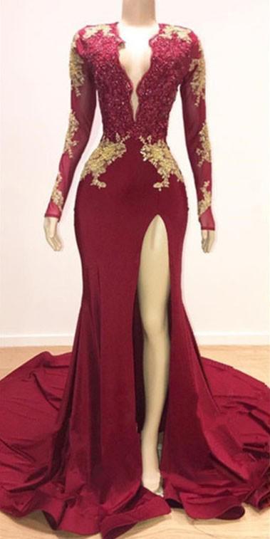 Mermaid Long Sleeves Evening Dress With Lace Appliques