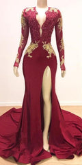 Mermaid Long Sleeves Evening Dress With Lace Appliques