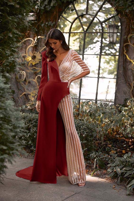 White Asymmetric V-Neck Jumpsuit Distinctive Women's Party Jump Suit