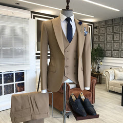 Simple Brown Peaked Lapel Three-Piece Wedding Suits