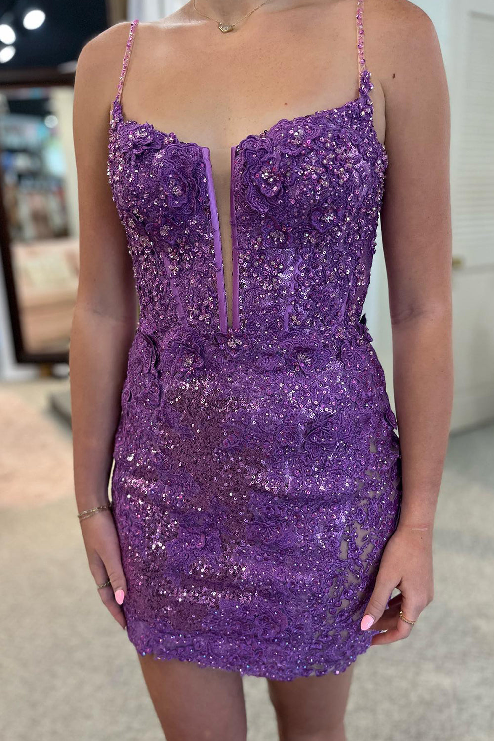 Sparkly Purple Sequin Lace-Up Tight Short Homecoming Dress/Mini Dress