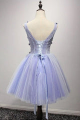 Purple V Neck A Line Homecoming Dress/Mini Dress