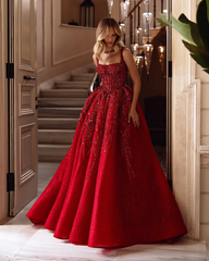Spaghetti Strap Sleeveless Long A Line Formal Dress With Beading