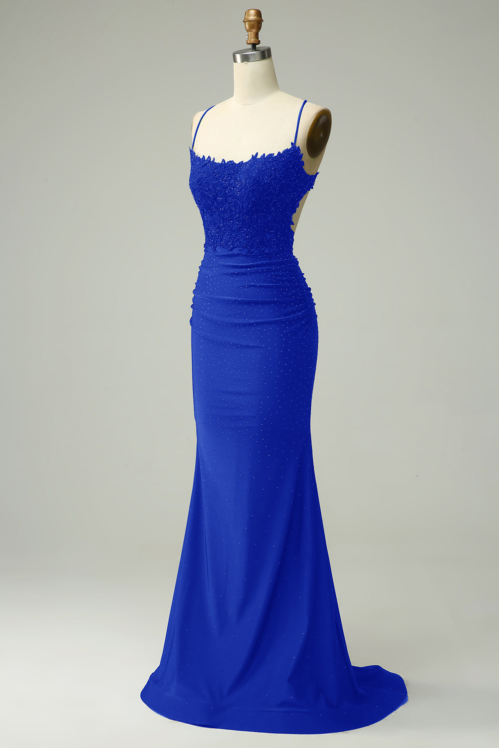 Royal Blue Long Prom Dress with Mermaid Spaghetti Straps and Appliques