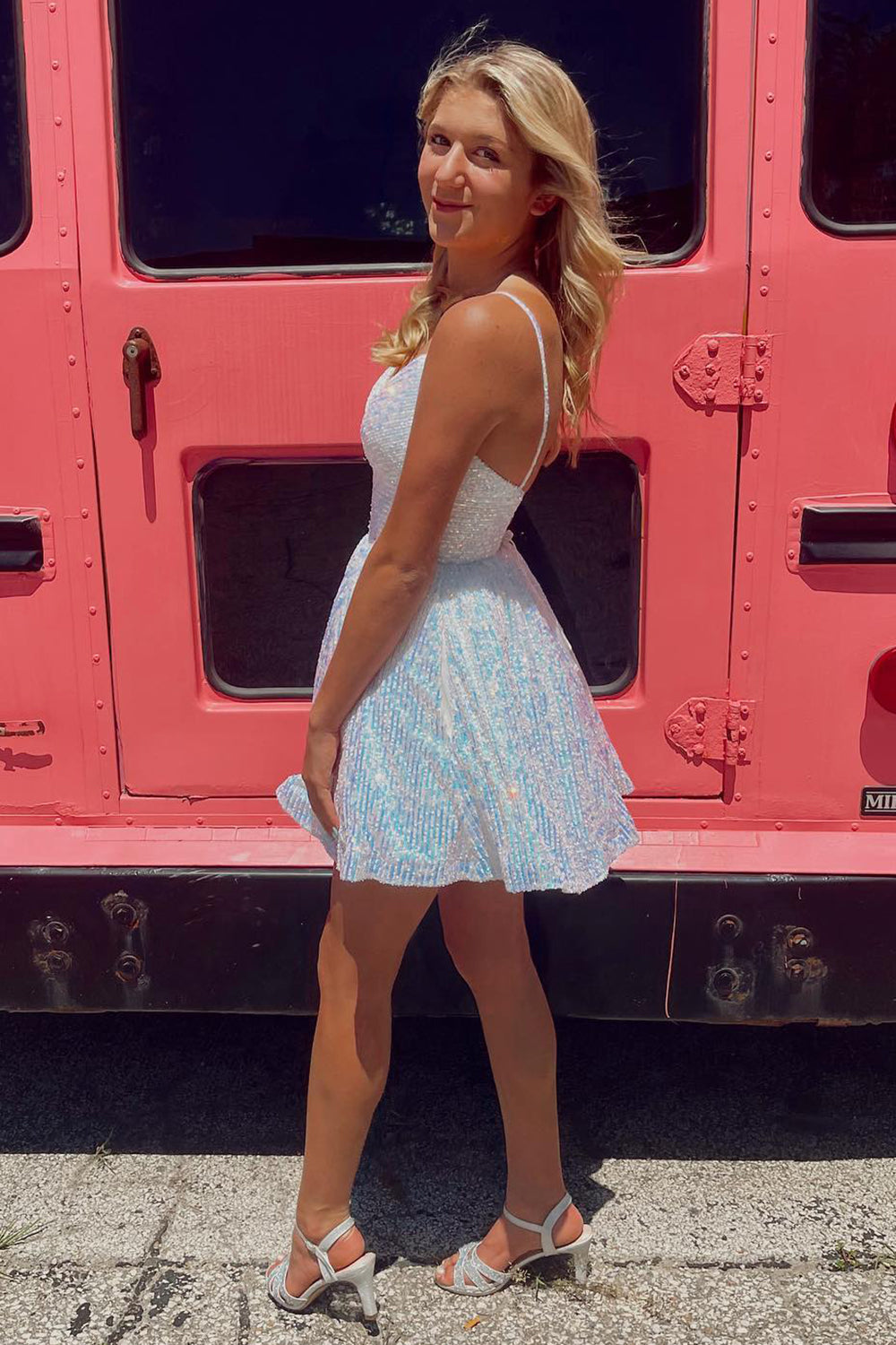 Sparkly White Sequins A-Line Short Homecoming Dress/Mini Dress
