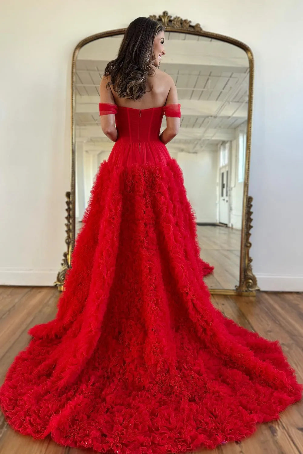 Pink Off-the-Shoulder Princess Corset Prom Dress with A-Line Ruffles