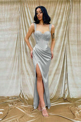 Mermaid Shoulder Straps Strapless Evening Dress With Split