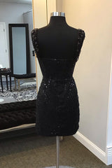 Sparkly Black Corset Fringed Sequin Tight Short Homecoming Dress/Mini Dress