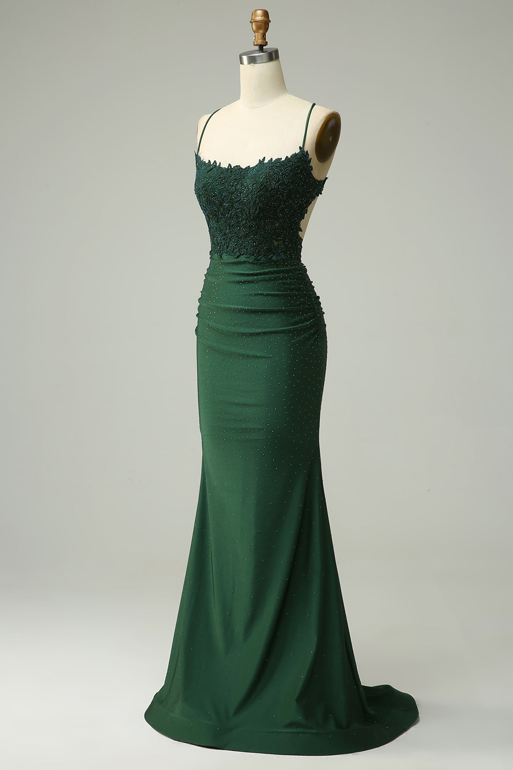 Dark Green Long Prom Dress with Mermaid Spaghetti Straps and Appliques
