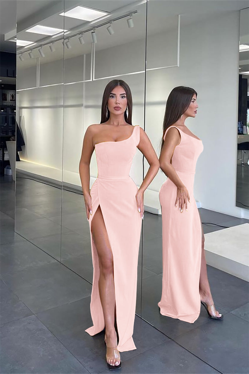 Pretty Long One Shoulder Sleeveless Mermaid Evening Dress Slit