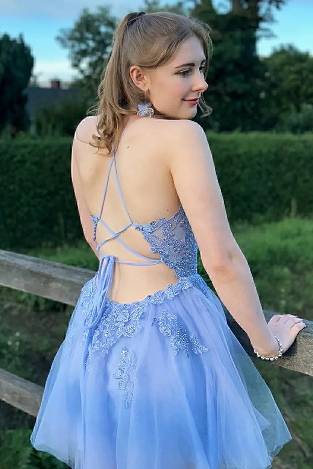 Blush A-Line Tulle Short Homecoming Dress/Mini Dress with Appliques
