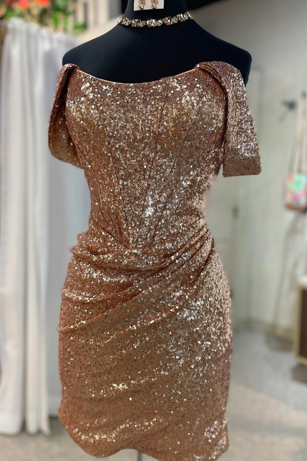 Sparkly Grape Detachable Off the Shoulder Sequins Tight Homecoming Dress/Mini Dress