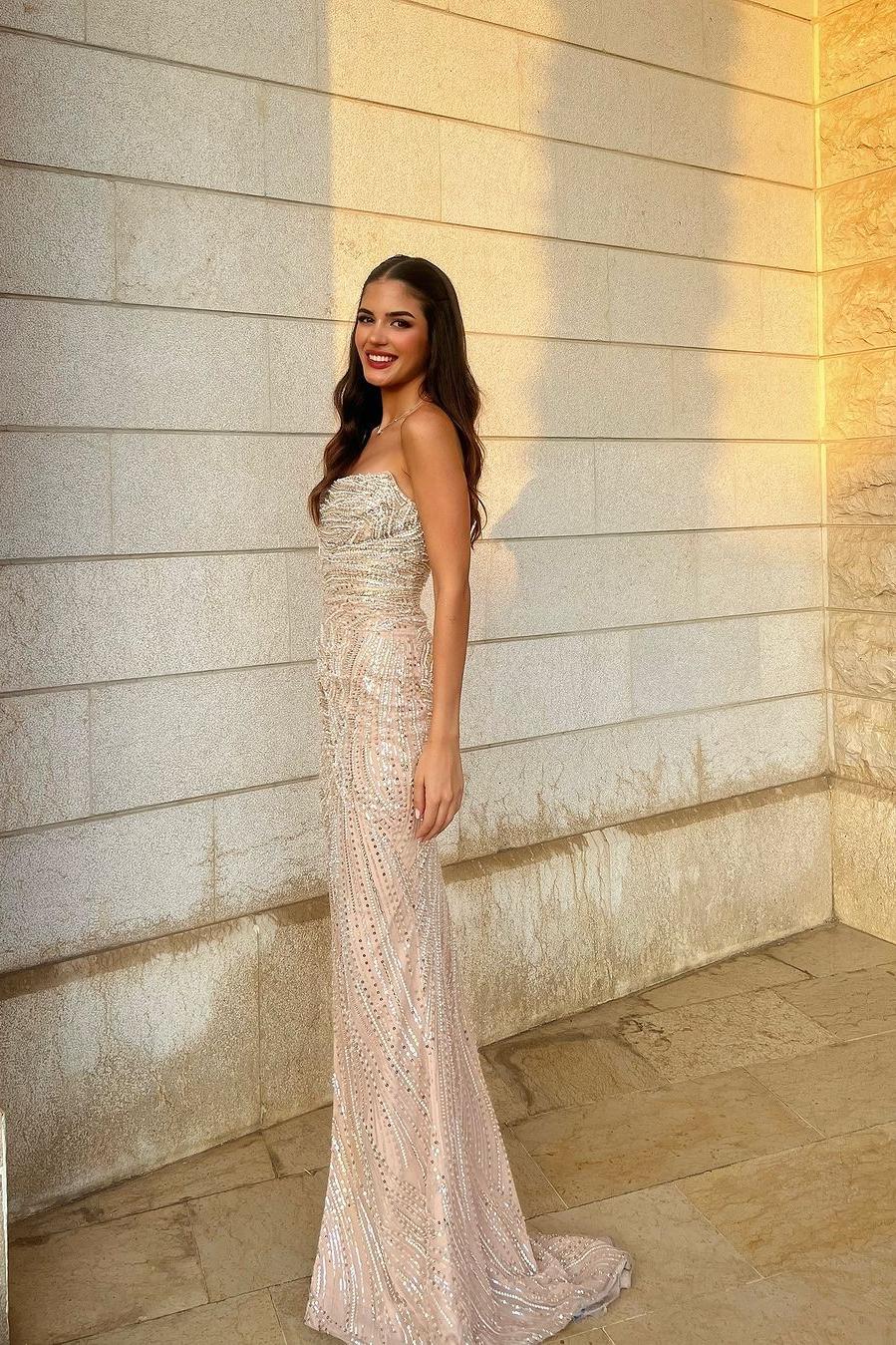 Charming Strapless Sleeveless Beadings Long Formal Dress With High Split
