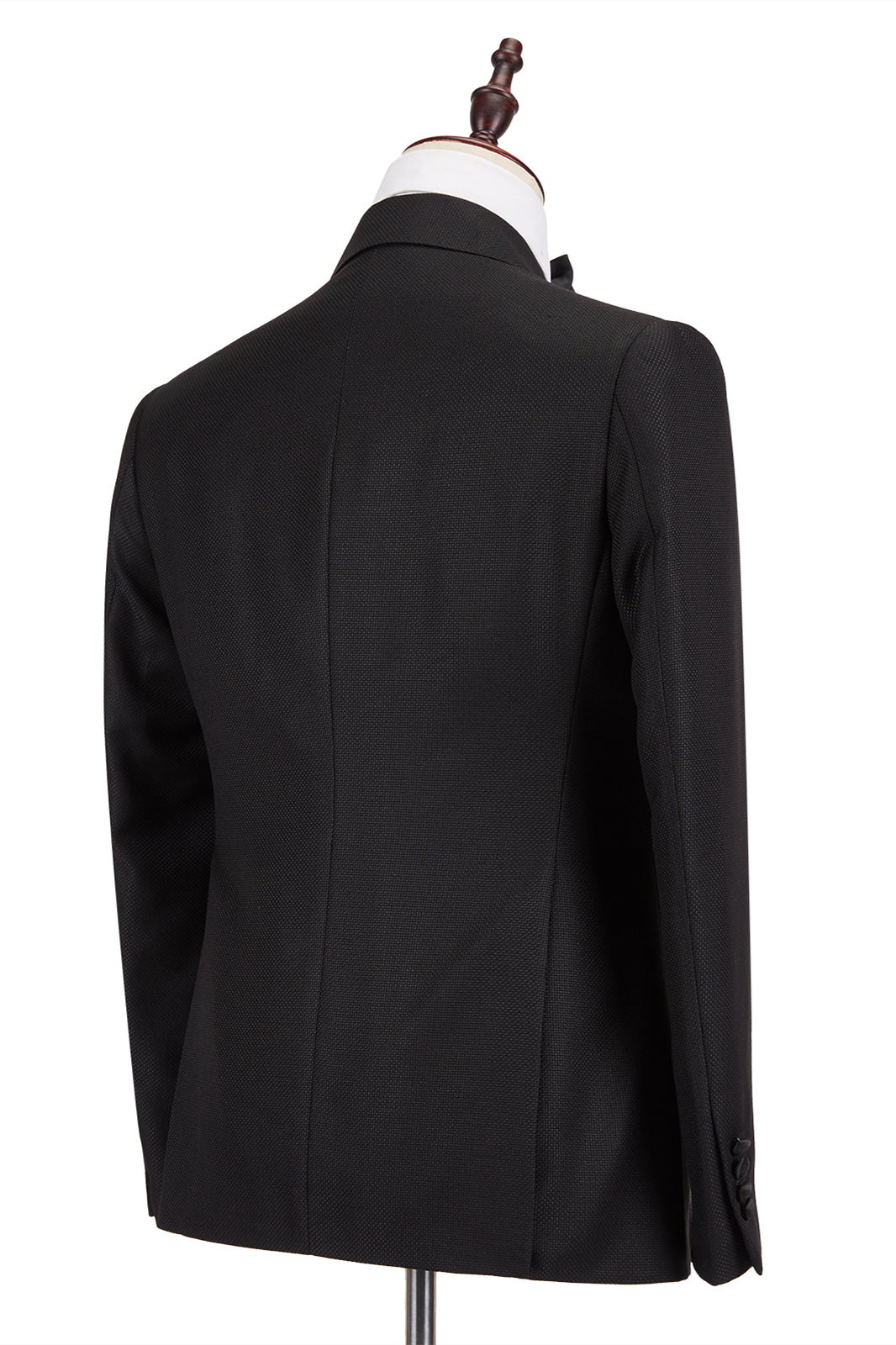 Classic Satin Double-Breasted Peak Lapel Black Men's Wedding Suit Groom Tuxedos