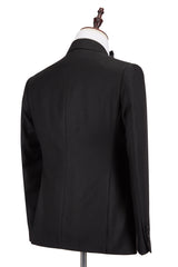 Classic Satin Double-Breasted Peak Lapel Black Men's Wedding Suit Groom Tuxedos