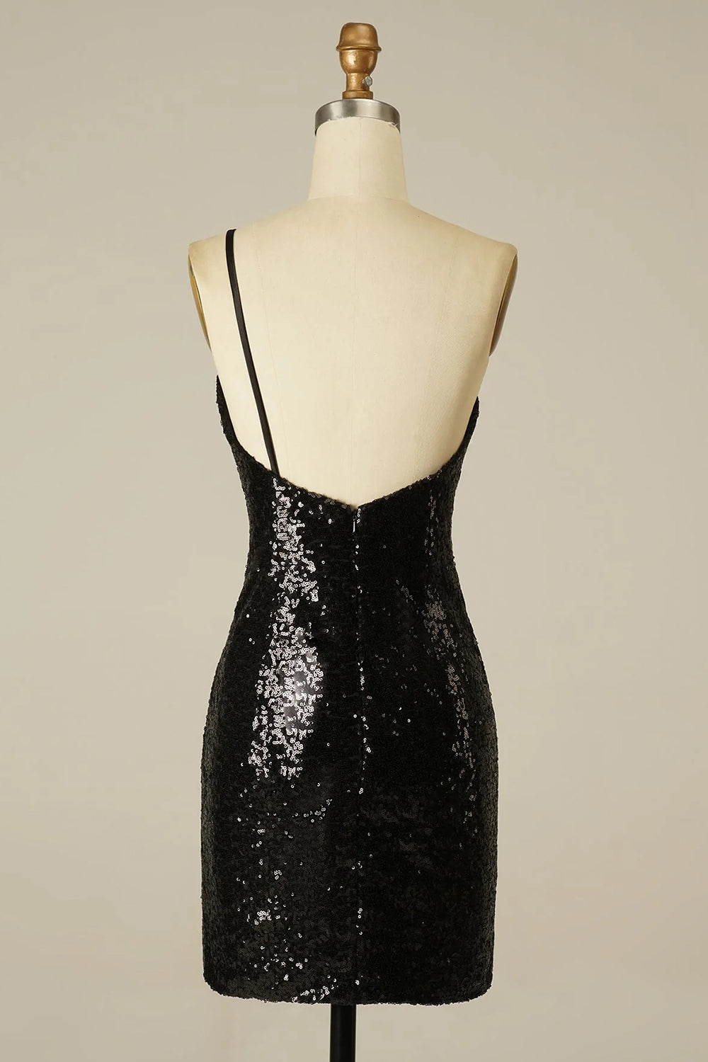 Glitter One Shoulder Tight Black Homecoming Dress/Mini Dress